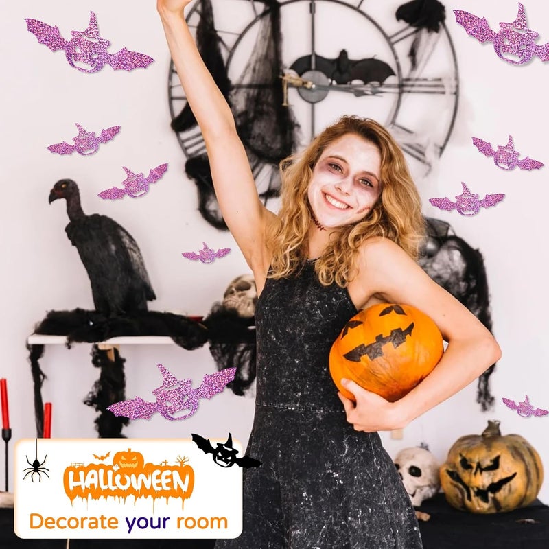 DELEMI 120 Pcs 3D Pumpkins Halloween Decorations,Waterproof Spooky Halloween Wall Decor Purple Sticker for Party Supplies Wall Window(Purple Pumpkin) - Image 5